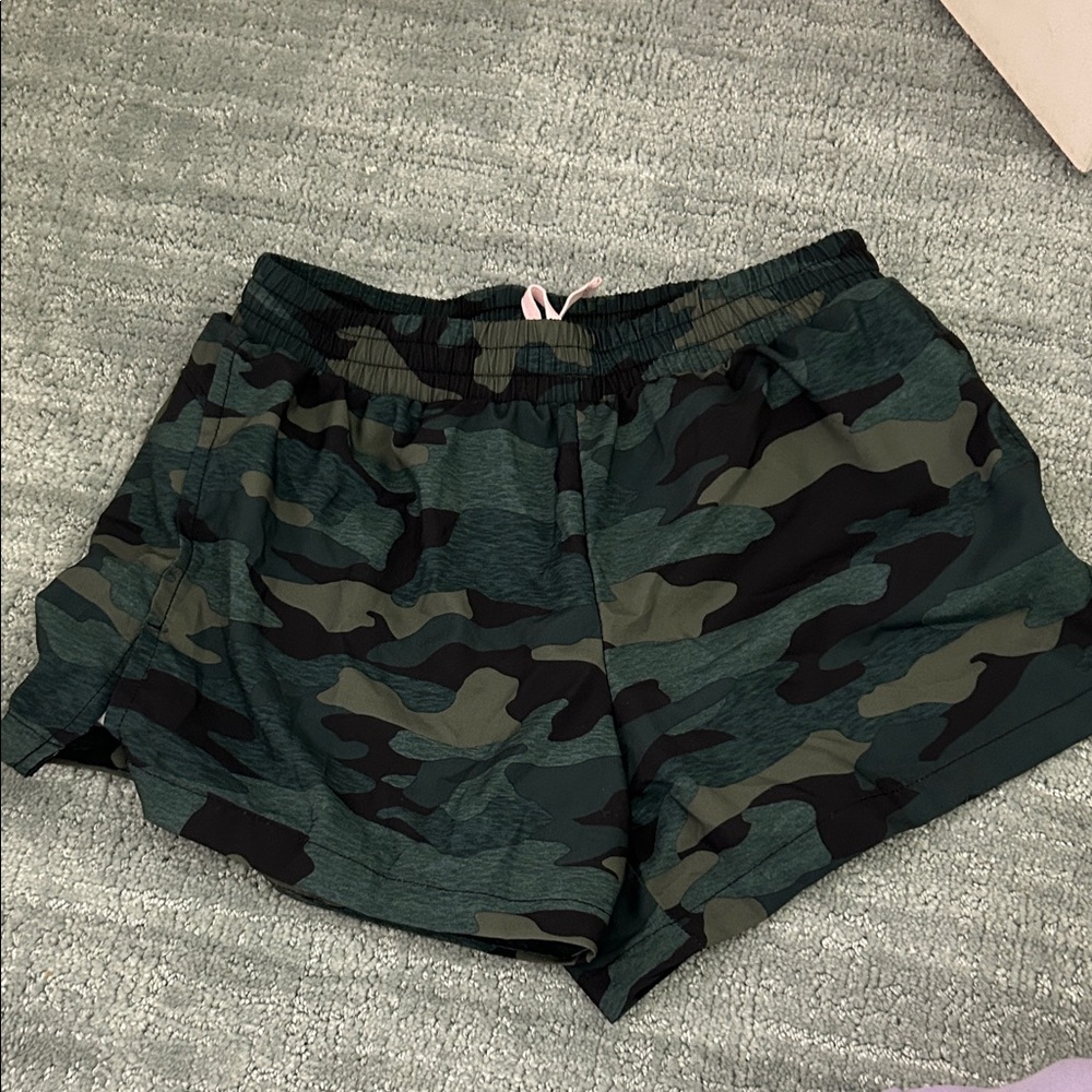 Camo Print Athletic Shorts - Green